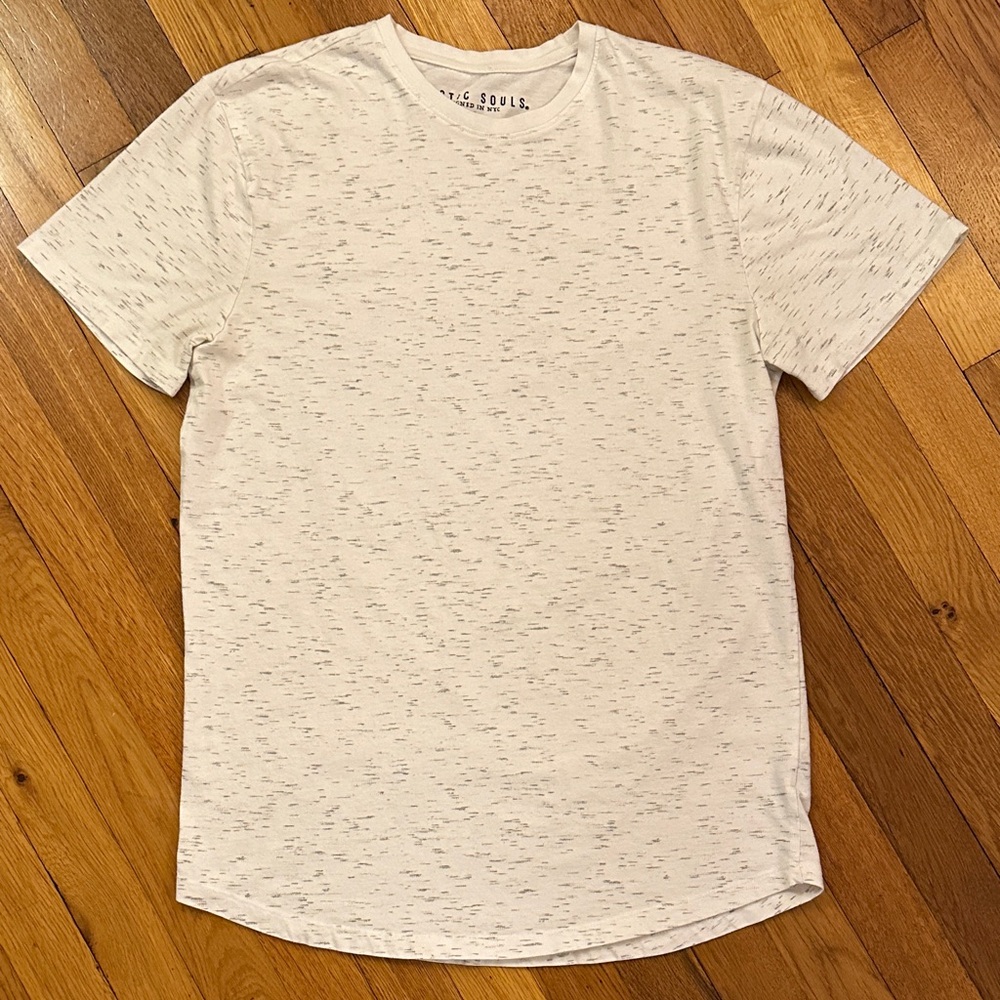 Rustic Souls NYC Classic White Speckled Men's Curved Bottom T-Shirt